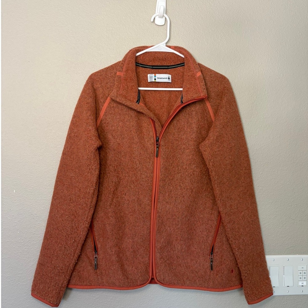 Smartwool Hudson Trail Fleece Jacket Womens L Full Zip Orange Clay Wool Gorpcore